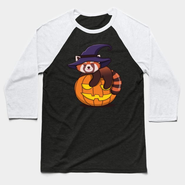 Cute Red Panda On The Pumpkin Baseball T-Shirt by Luna Illustration